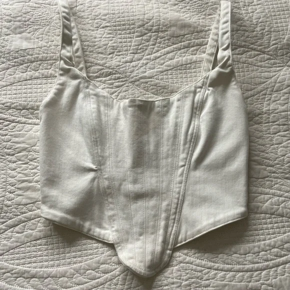 ZARA White Denim Corset Crop Top - XS - Picture 4 of 7